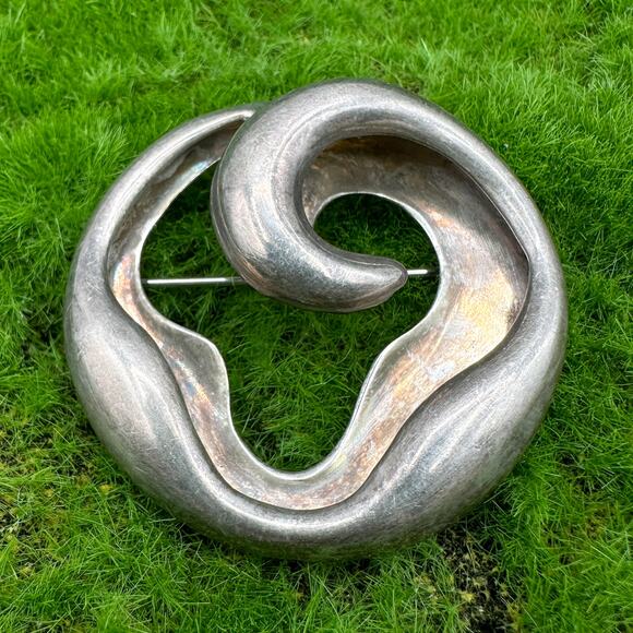 Zina of Beverly Hills Sterling Silver Brooch Biomorphic Modernist Circle Pin 925 - Picture 13 of 13